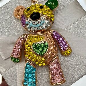 NWT PASTEL RHINESTONE CRYSTAL PATCHWORK TEDDY BEAR HANDBAG CHARM/ KEYCHAIN